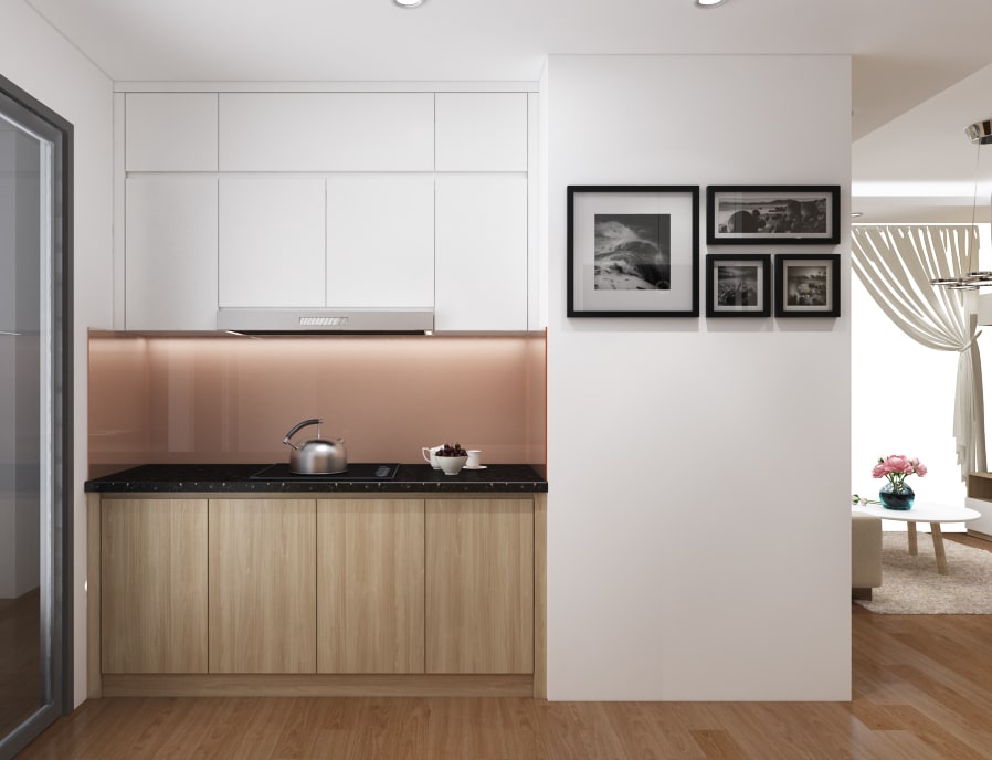Thiết kế nội thất phòng bếp căn hộ chung cư nhỏ ấn tượng