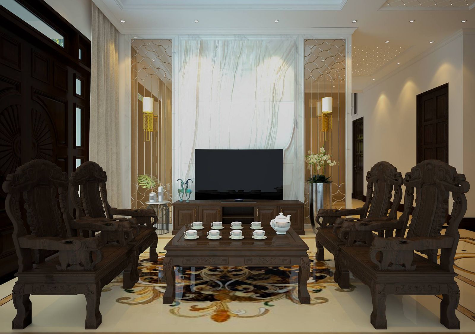 Thiết kế nội thất phòng khách tân cổ điển