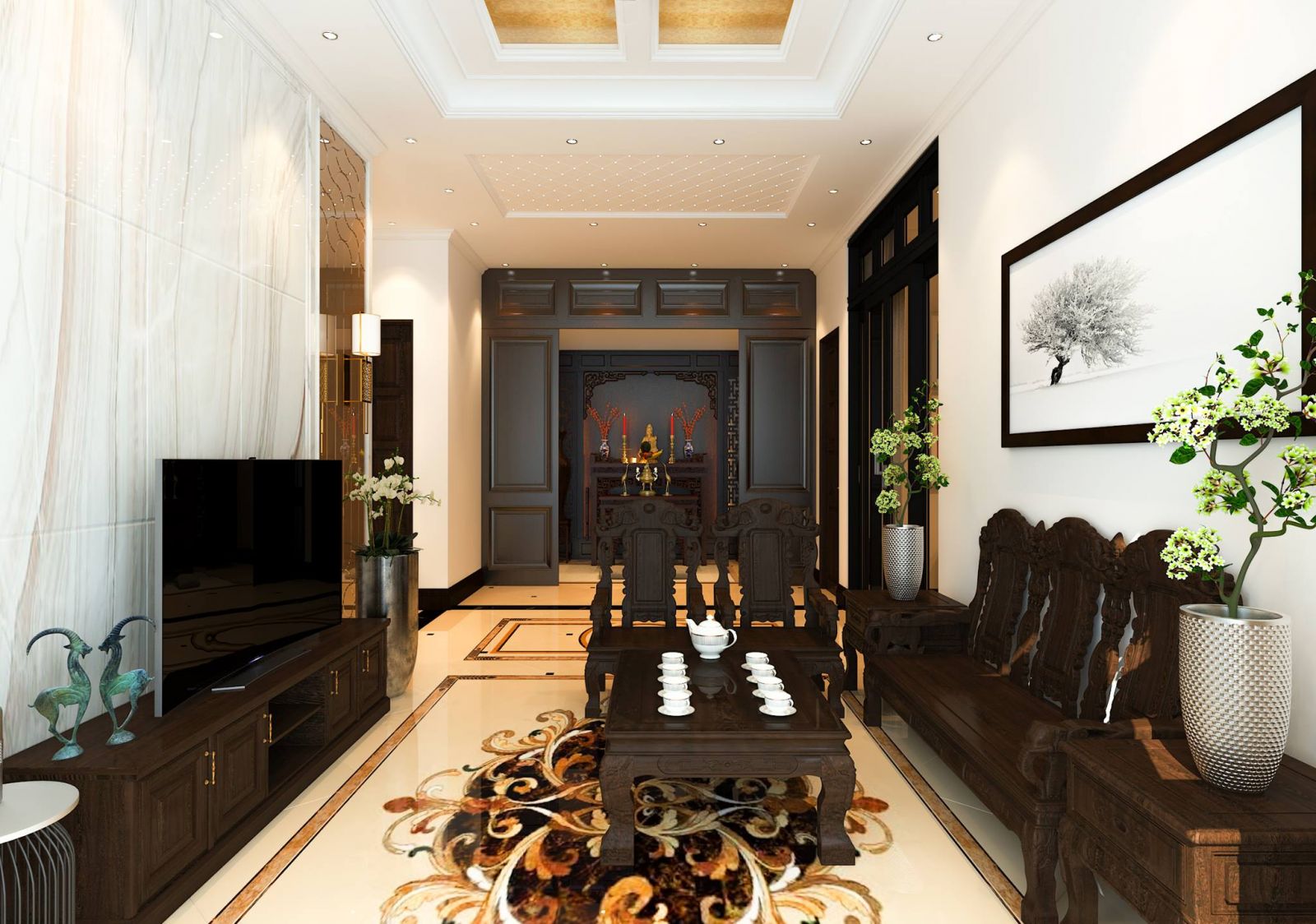 Thiết kế nội thất phòng khách tân cổ điển